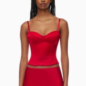 Red Satin Busier Top-- Aritzia